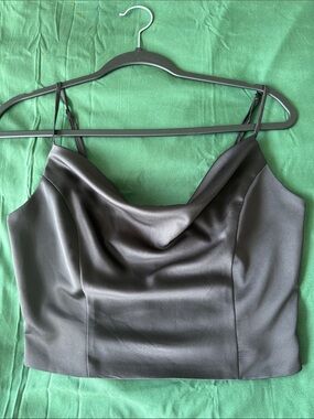 Dynamite Black Satin Cowl Neck Crop Top